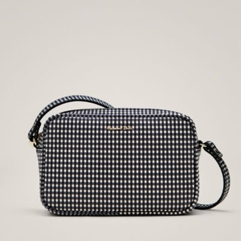 Massimo Dutti Leather Gingham Structured Crossbody Bag | NWT